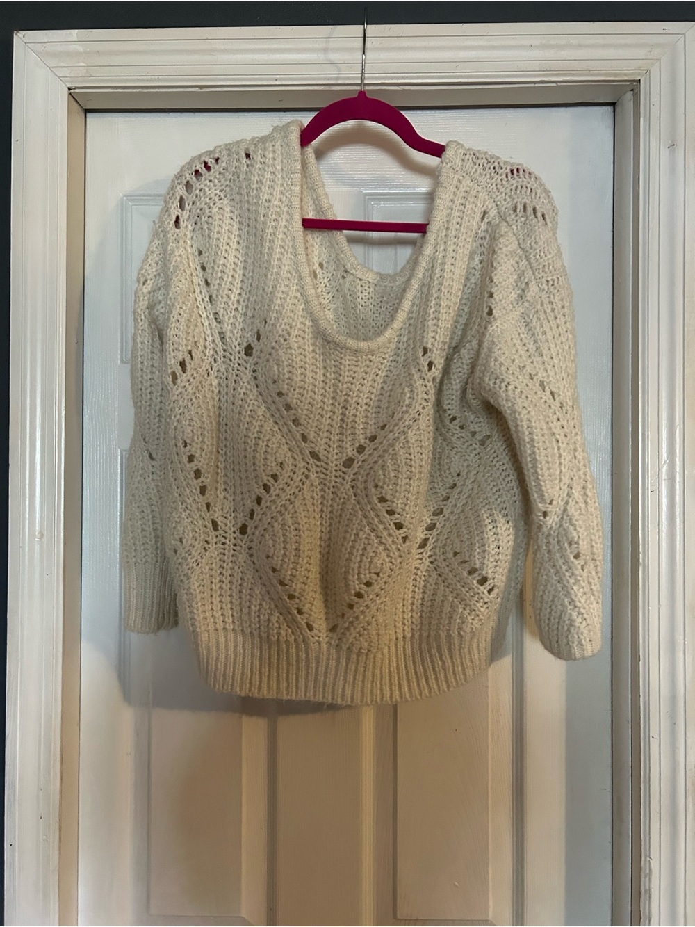 FRNCH Cream Open-Knit Scoop Neck Sweater